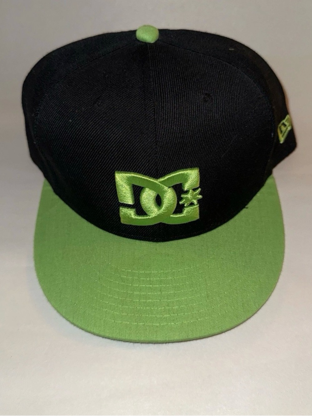 DC Black and Lime Green Flat Brim Cap with Embroidered Logo